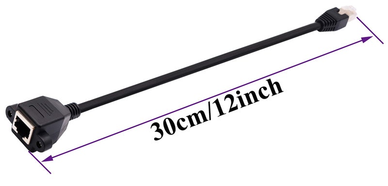 FENTICO RJ45 Male to Female Extension Cable,Cat5 Cat5e Cat6 Cat6e Cat7 Network Ethernet Cable Shielded Ethernet Network Connector with Screw Panel Mount Extension Cable for Router,Modem(1 feet),Black - Image 2