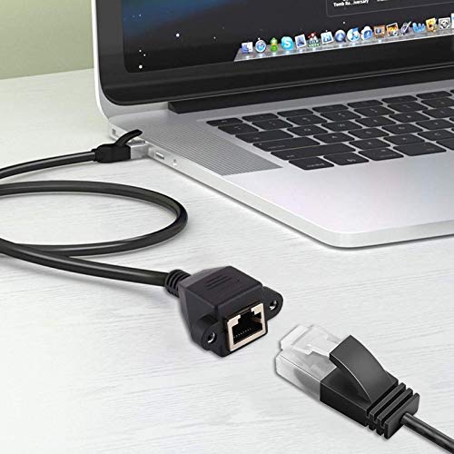 FENTICO RJ45 Male to Female Extension Cable,Cat5 Cat5e Cat6 Cat6e Cat7 Network Ethernet Cable Shielded Ethernet Network Connector with Screw Panel Mount Extension Cable for Router,Modem(1 feet),Black - Image 5