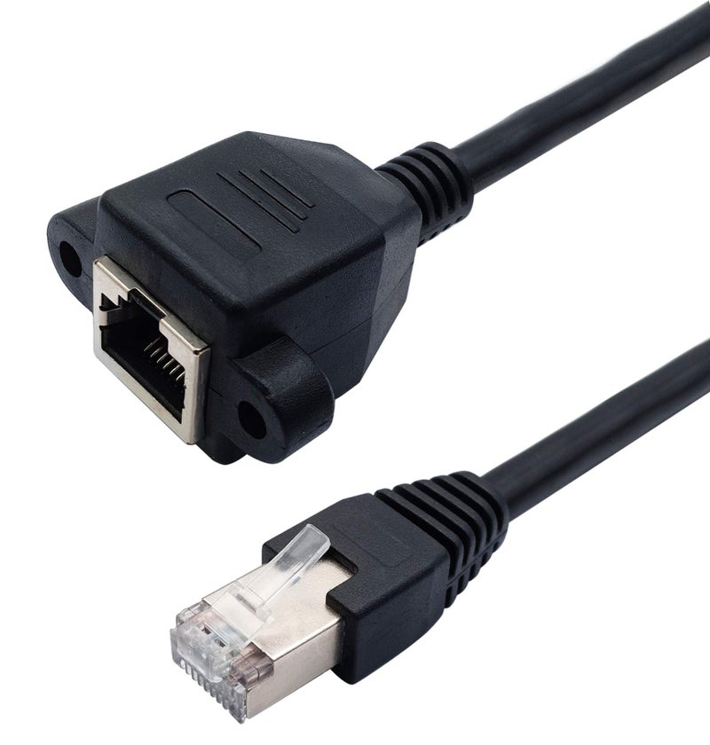 FENTICO RJ45 Male to Female Extension Cable,Cat5 Cat5e Cat6 Cat6e Cat7 Network Ethernet Cable Shielded Ethernet Network Connector with Screw Panel Mount Extension Cable for Router,Modem(1 feet),Black - Image 3
