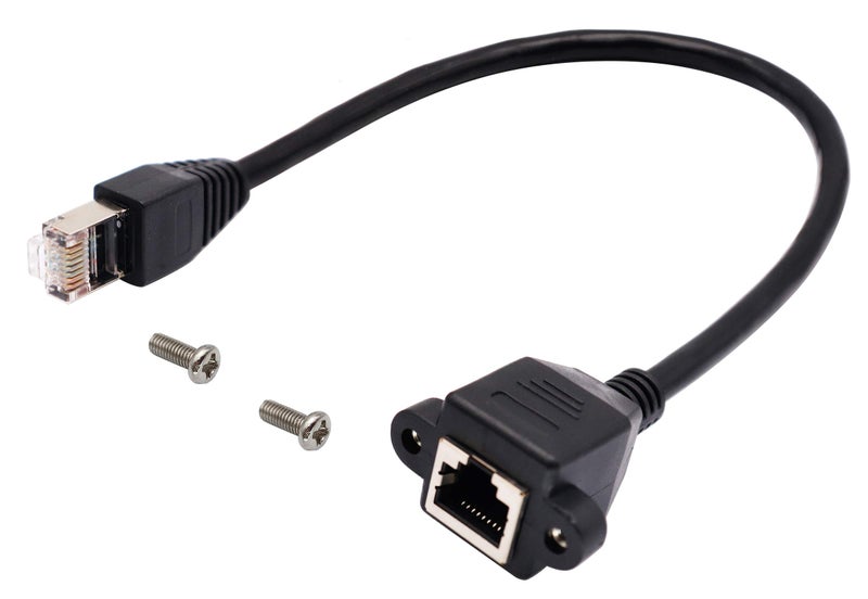 FENTICO RJ45 Male to Female Extension Cable,Cat5 Cat5e Cat6 Cat6e Cat7 Network Ethernet Cable Shielded Ethernet Network Connector with Screw Panel Mount Extension Cable for Router,Modem(1 feet),Black - Image 1
