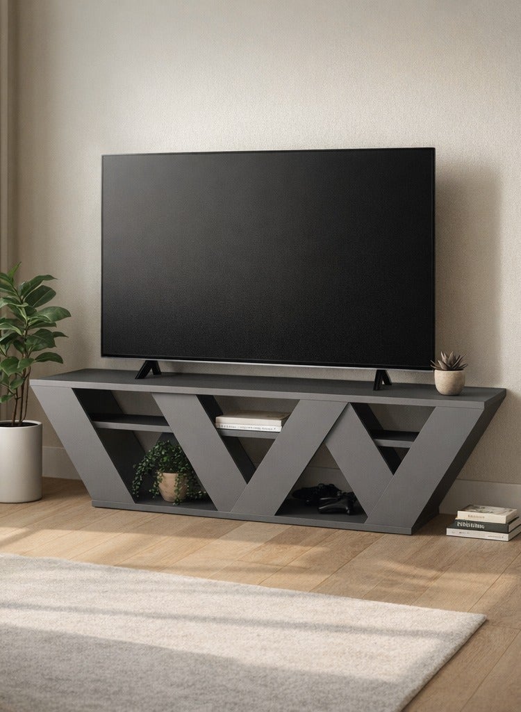 Mourah Home Ralla Modern Tv Stand Up To 65 Inches Tvs | Modern Tv Units For Living Room | 2Tier Shelf Wooden Storage Cabinet | 158X30X40 Cm| Dark Grey - Image 1