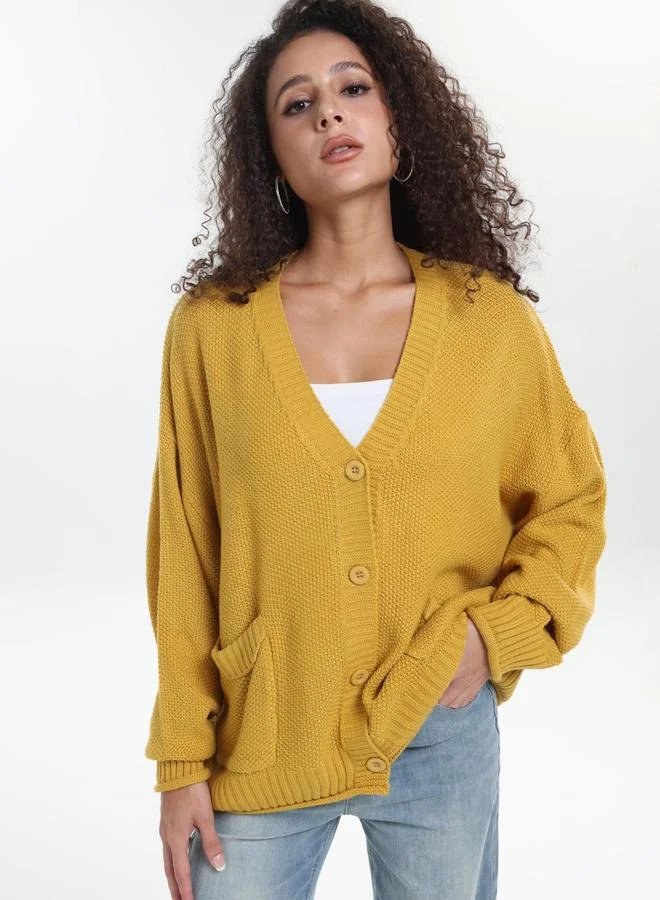 Take Two Take Two Plus Size Mustard Textured Knit Cardigan