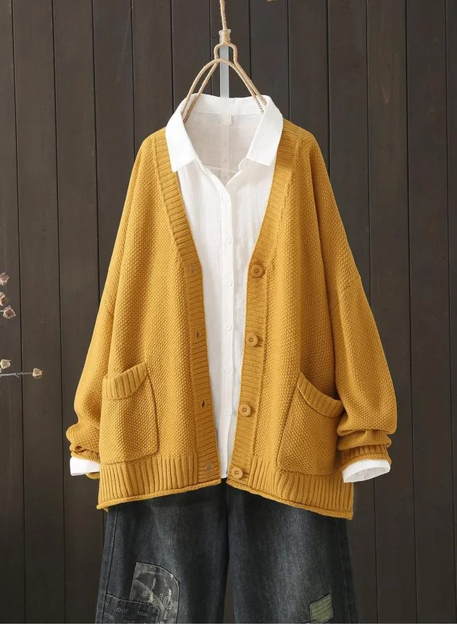 Take Two Take Two Plus Size Mustard Textured Knit Cardigan