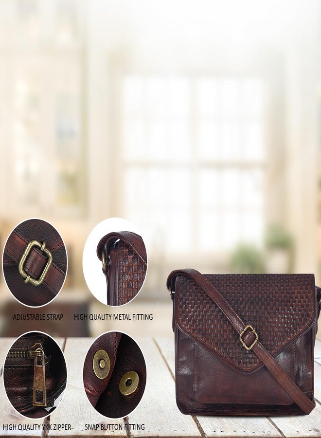 Ozora Leather Flapover Crossbody Handbag Purse for Women with Adjustable Strap & Overflap Snap Closure Tote/Bag, Brown Weaving, Medium, Chris - Image 4