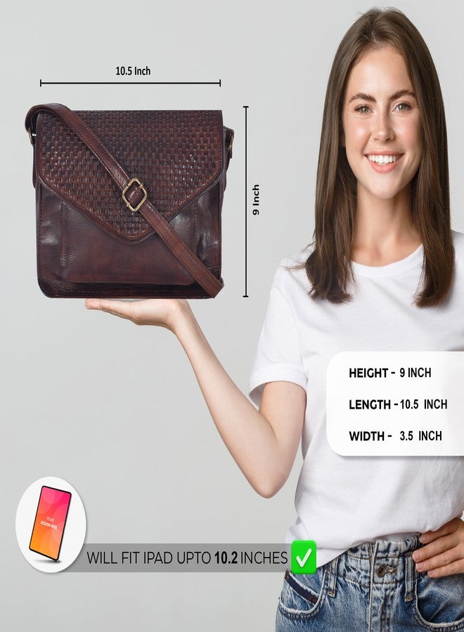 Ozora Leather Flapover Crossbody Handbag Purse for Women with Adjustable Strap & Overflap Snap Closure Tote/Bag, Brown Weaving, Medium, Chris - Image 2