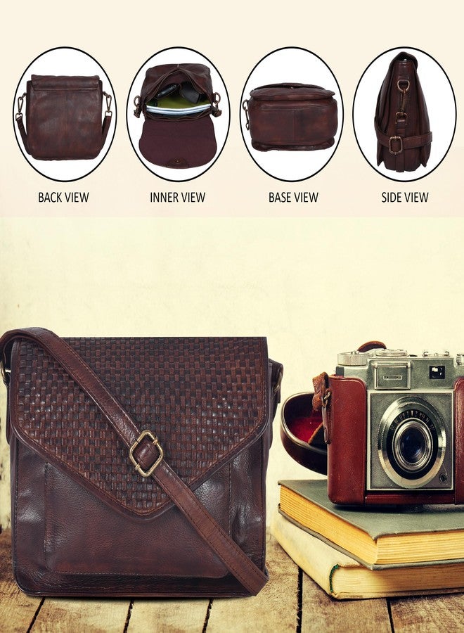 Ozora Leather Flapover Crossbody Handbag Purse for Women with Adjustable Strap & Overflap Snap Closure Tote/Bag, Brown Weaving, Medium, Chris - Image 5