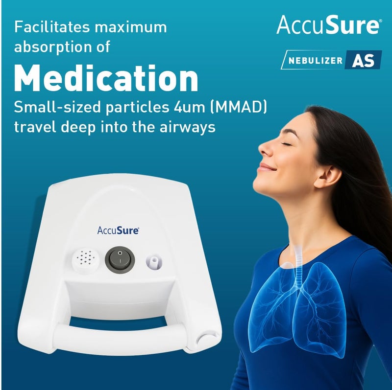 AccuSure AS Compressor Nebulizer Machine for Kids & Adults | Effective Relief for Cold, Cough, Asthma & Other Respiratory Issues | Includes Adult Mask, Child Mask, Mouthpiece & Filters - Image 5