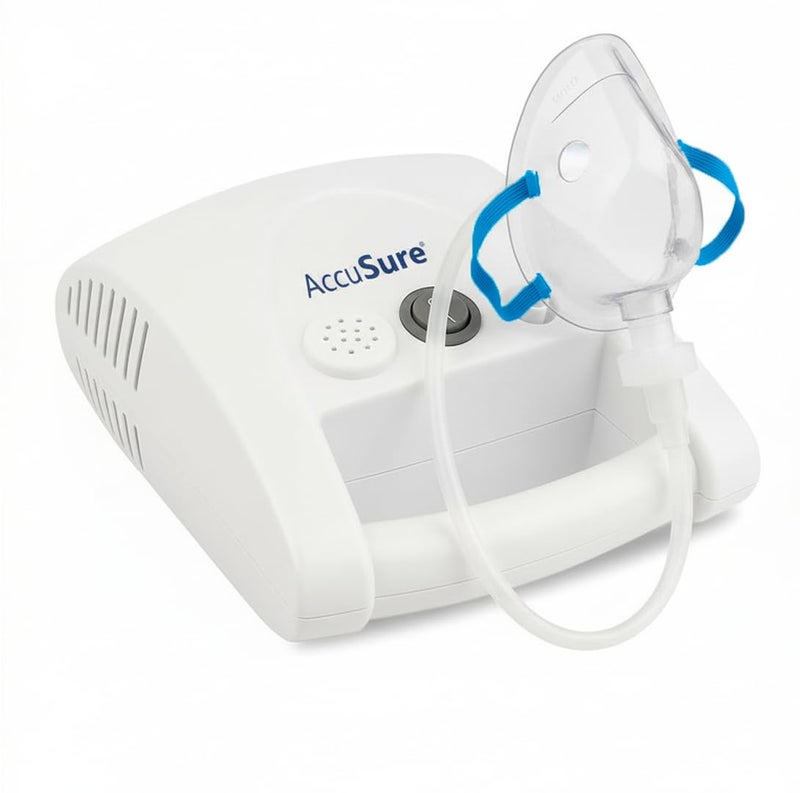 AccuSure AS Compressor Nebulizer Machine for Kids & Adults | Effective Relief for Cold, Cough, Asthma & Other Respiratory Issues | Includes Adult Mask, Child Mask, Mouthpiece & Filters - Image 1