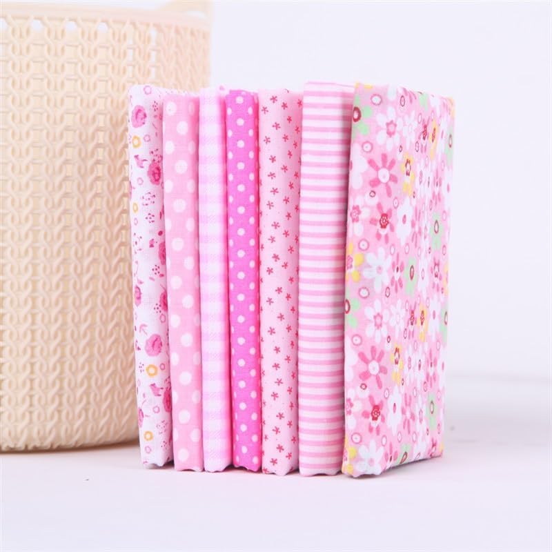 Sluswallow 7Pcs Pink Cotton Craft Fabric Bundle Squares Patchwork DIY Sewing Scrapbooking Quilting Floral Dot Pattern Craft and Hobby Fabric Arts Craft 10 x 10 25cm x 25cm - Image 1