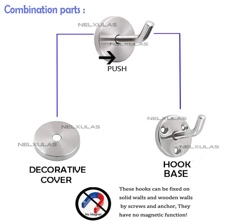 NELXULAS Brushed Stainless Steel Single Heavy Duty Short Nose Screws Wall Mount Hook,Fit for Kitchen,Bedroom,Living Room, Bathroom,Closets and Garage Storage,No Magnetic Mount Function(2", 4 PCS) - Image 3