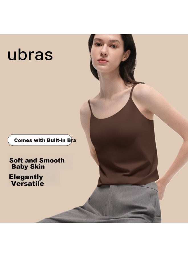 Ubras Yushuoxin Same Style New Small Milk Skin Camisole, One Size Fits All, Versatile Base Layer, Padded Bra, Honey Tea Brown Color - Image 1