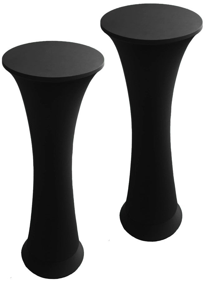 Jusmate Cocktail Spandex Stretch Round Tablecloth, 2 Pack 24"x43" Fitted Highboy Stretch Table Cover High Top Round Cocktail Tablecloth for Bar Wedding Party Banquet (Black) - Image 1