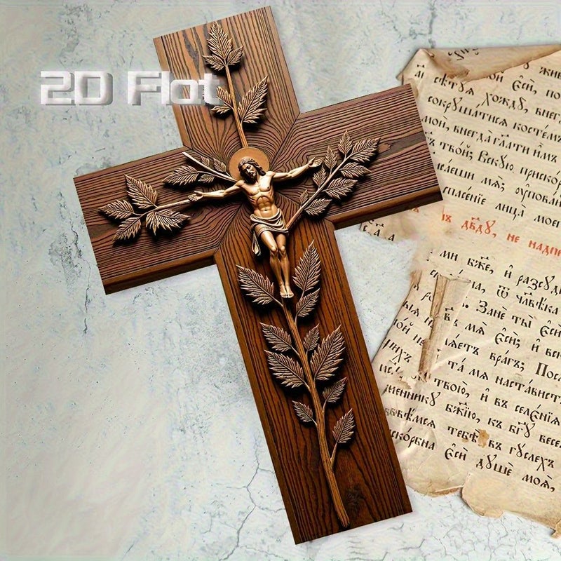 Vintage Wooden Wall Cross 9x6in Religious Rustic Decor - Image 2