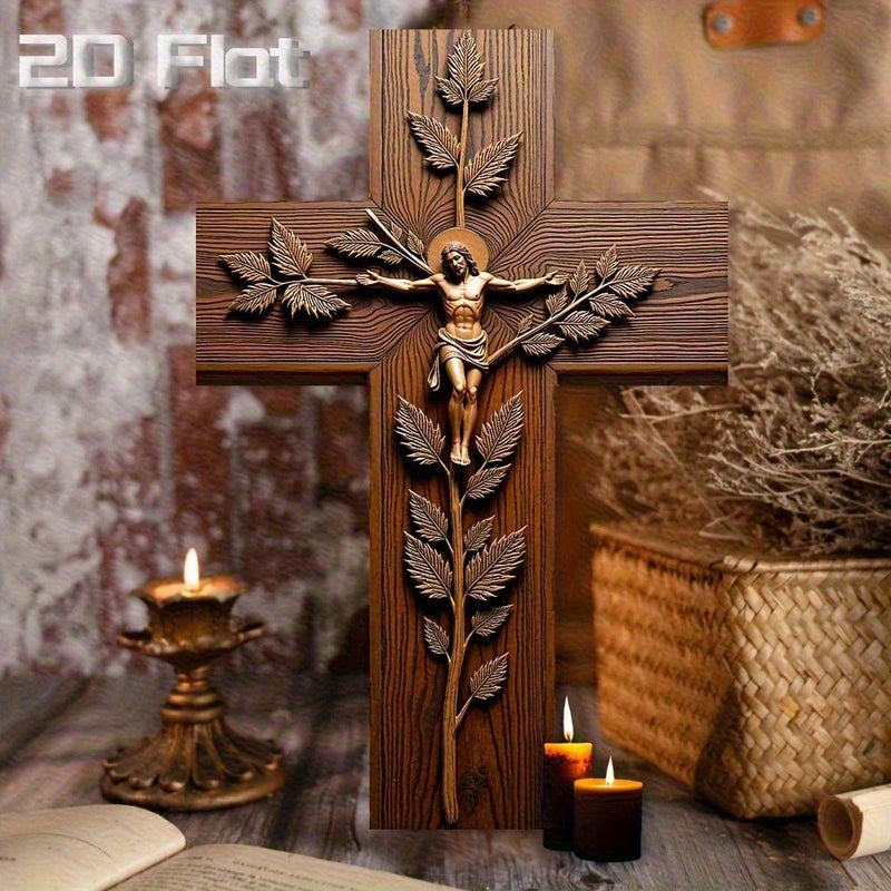 Vintage Wooden Wall Cross 9x6in Religious Rustic Decor - Image 1