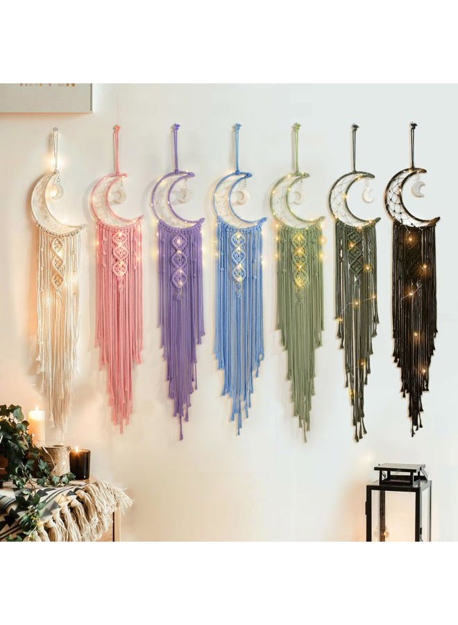 ANROYE Boho Macrame Woven Wall Hanging, Crochet Crescent Moon Star Dream Catcher with Long Tassel- White Cotton Cord Handmade Bohemian Home Decor Ornament Decoration Art Craft Gift for Kids Bedroom Dorm Room - Image 5