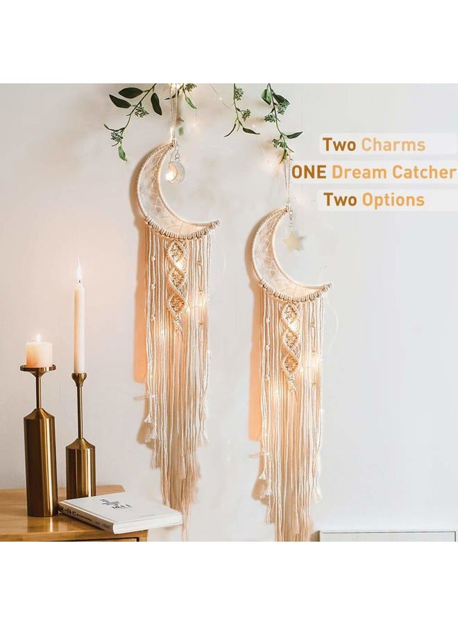ANROYE Boho Macrame Woven Wall Hanging, Crochet Crescent Moon Star Dream Catcher with Long Tassel- White Cotton Cord Handmade Bohemian Home Decor Ornament Decoration Art Craft Gift for Kids Bedroom Dorm Room - Image 2