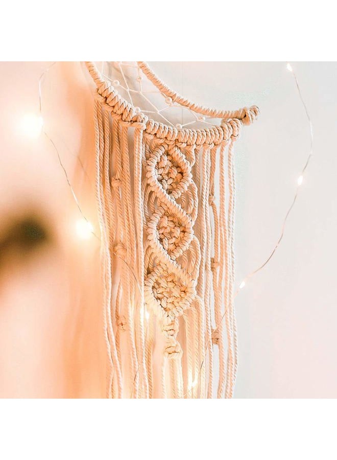 ANROYE Boho Macrame Woven Wall Hanging, Crochet Crescent Moon Star Dream Catcher with Long Tassel- White Cotton Cord Handmade Bohemian Home Decor Ornament Decoration Art Craft Gift for Kids Bedroom Dorm Room - Image 3