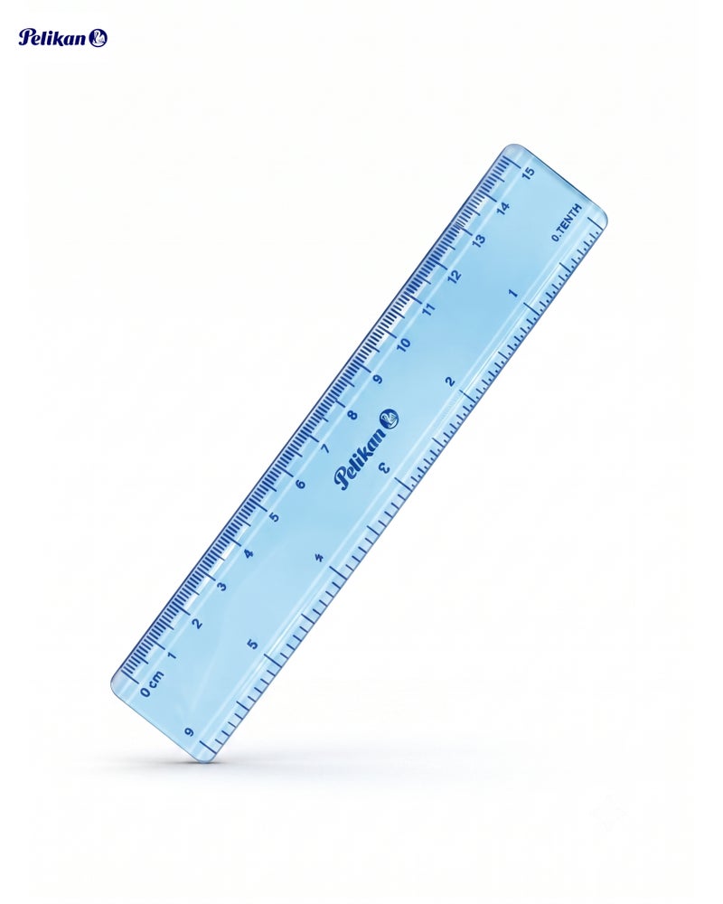 Pelikan Plastic Ruler (15cm) – Durable Transparent Blue Straight Edge for School, Office & Drafting