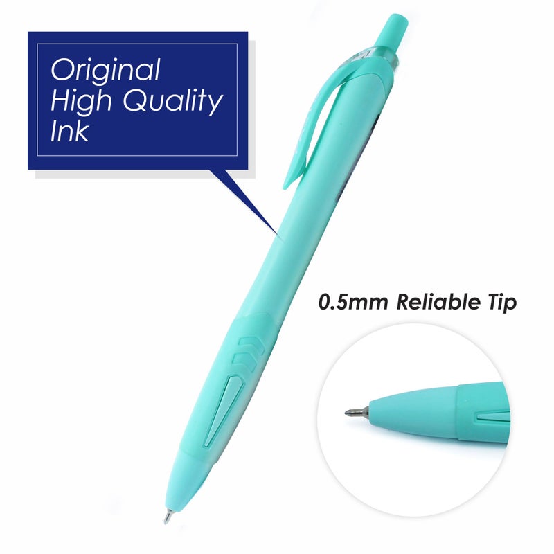 FLEXOFFICE Ballpoint Pens, Blue Ink, 0.5mm Fine Point, 12 Count Pack, Smooth Ink Pens, Ball point Pens, Assorted Body Color (FO-GELB039-Blue) - Image 2