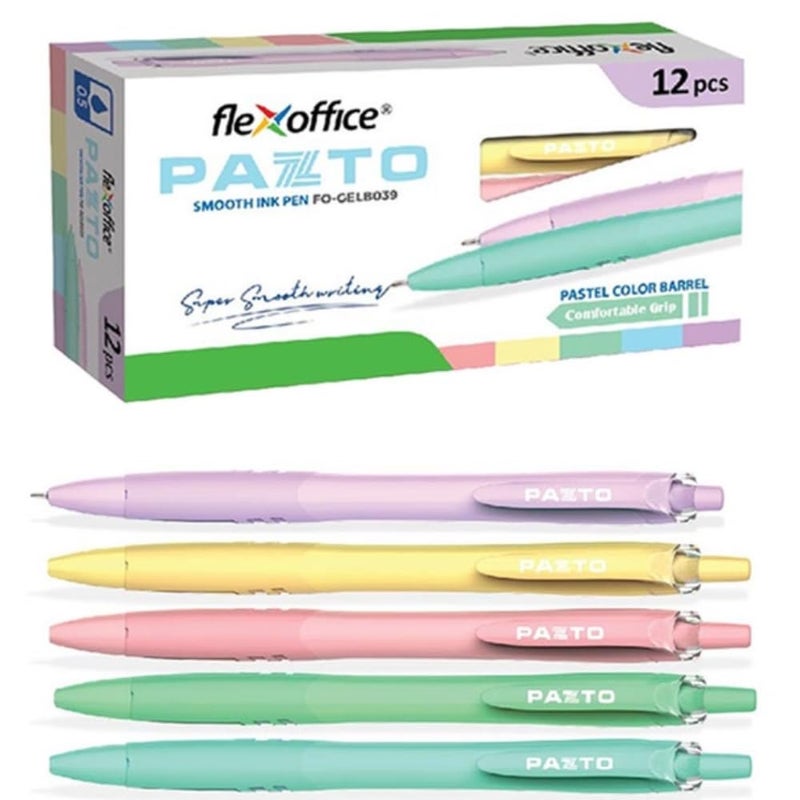 FLEXOFFICE Ballpoint Pens, Blue Ink, 0.5mm Fine Point, 12 Count Pack, Smooth Ink Pens, Ball point Pens, Assorted Body Color (FO-GELB039-Blue) - Image 1