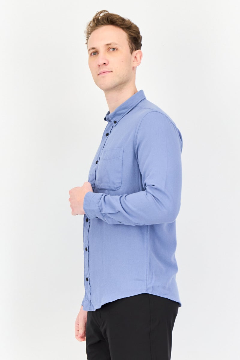 JACK & JONES Men Regular Fit Plain Long Sleeves Casual Shirt, Ash Blue - Image 2