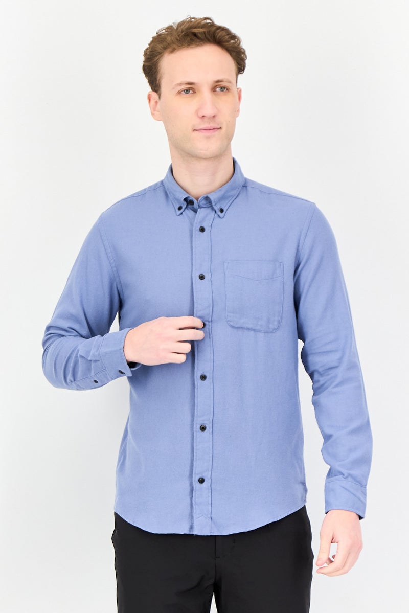 JACK & JONES Men Regular Fit Plain Long Sleeves Casual Shirt, Ash Blue - Image 1