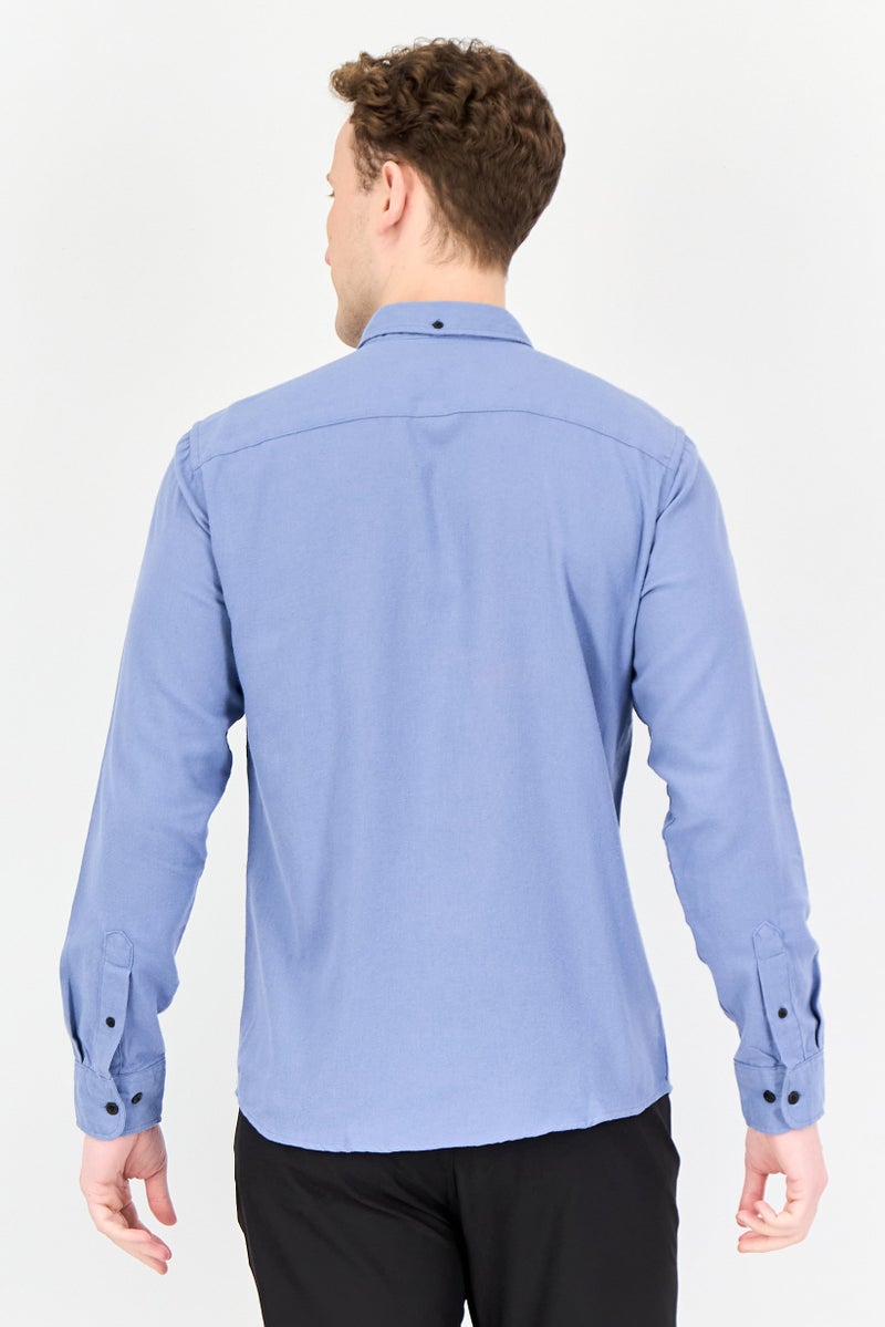 JACK & JONES Men Regular Fit Plain Long Sleeves Casual Shirt, Ash Blue - Image 4