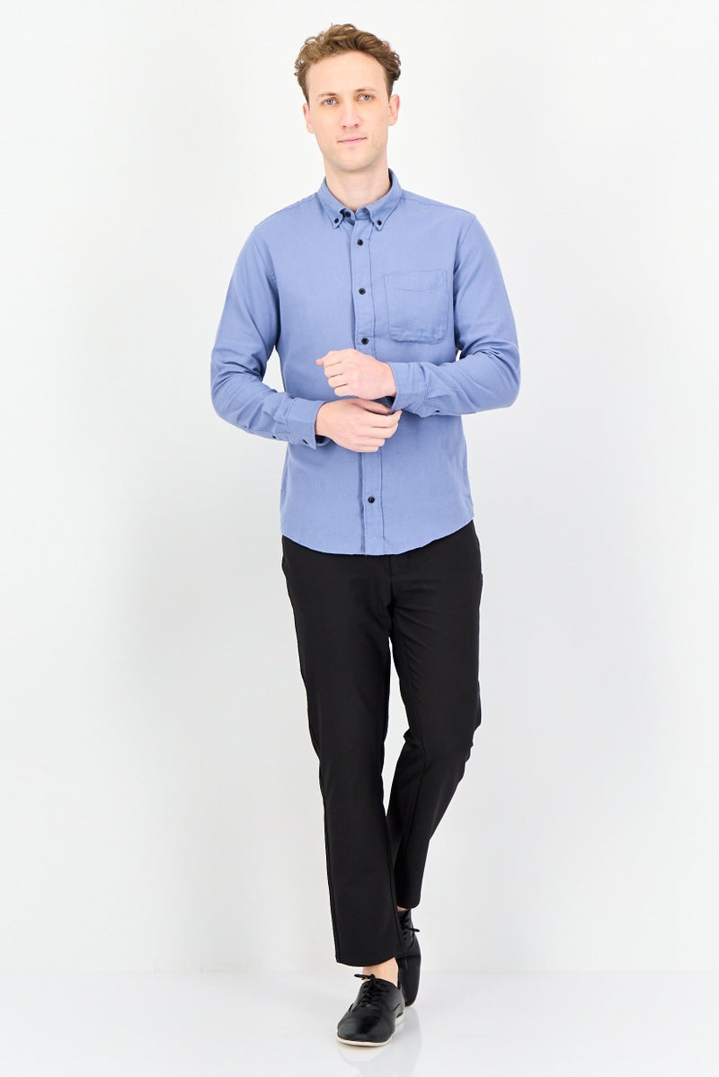 JACK & JONES Men Regular Fit Plain Long Sleeves Casual Shirt, Ash Blue - Image 3