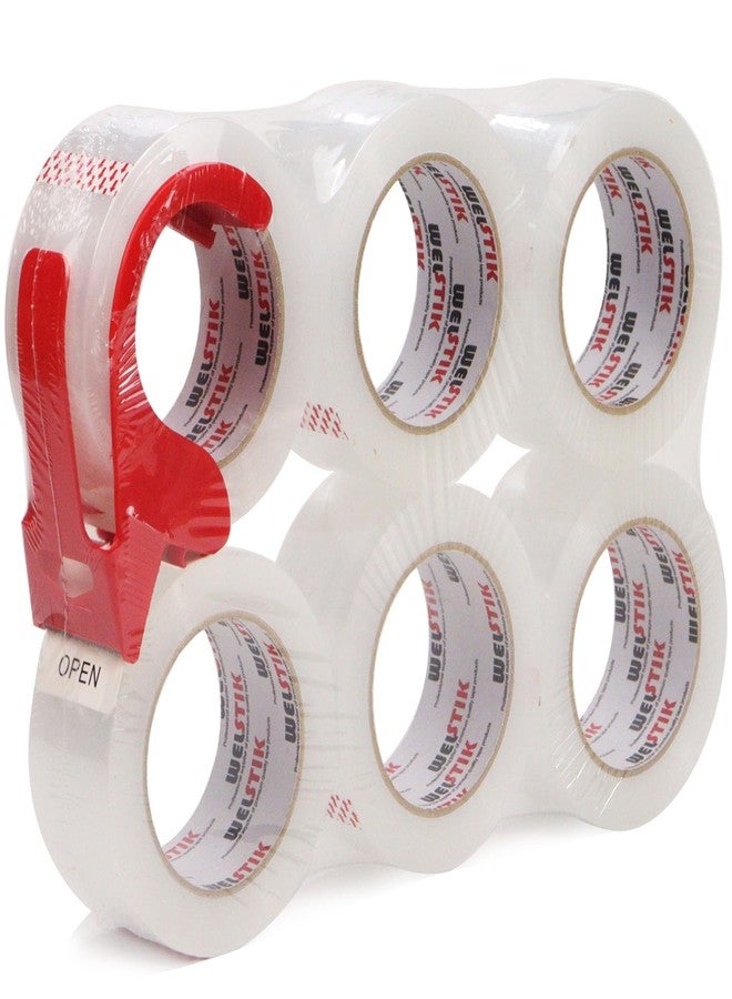 WELSTIK Packing Tape 660 Yards, 6 Pack 2 inch x 110 Yards Heavy Duty Clear Packaging Tape with Dispenser, Industrial Shipping Box Transparent Packing Tape for Moving, Office, Home - Image 1