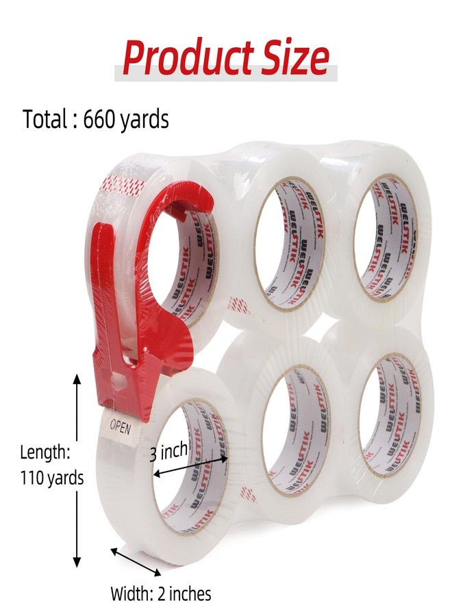 WELSTIK Packing Tape 660 Yards, 6 Pack 2 inch x 110 Yards Heavy Duty Clear Packaging Tape with Dispenser, Industrial Shipping Box Transparent Packing Tape for Moving, Office, Home - Image 2