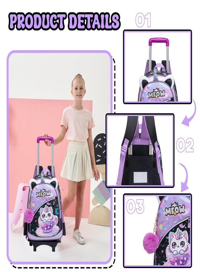Meetbelify Girls Cute Backpack with Wheels for Elementary Students Kids Black Travel Luggage, Black Cat, Small - Image 4