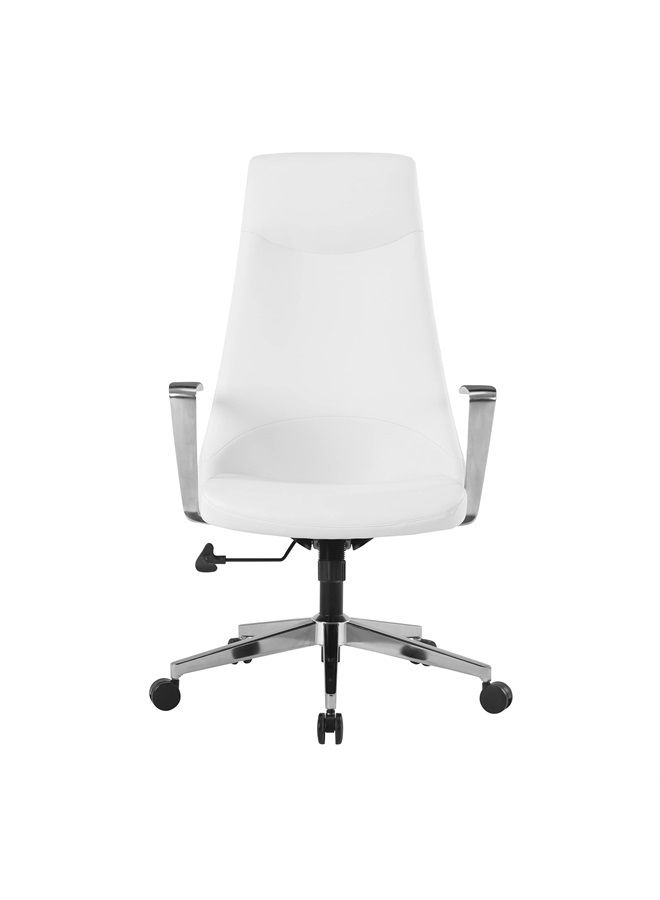 Office Star Antimicrobial Vinyl Adjustable High Back Office Desk Chair with Fixed Padded Aluminum Arms and Chrome Base, Dillon Snow 