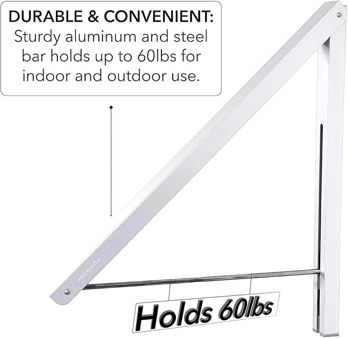 Bindex Single Foldable Clothing Rack WallMounted Retractable Clothes Hanger for Laundry Dryer Room Hanging Drying Rod Small Collapsible Folding Garment Racks Dorm Accessories White - Image 5