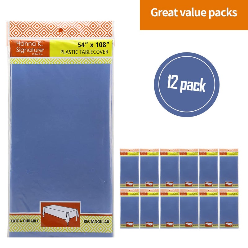 Party Dimensions Blue Disposable Plastic Tablecloth for Rectangle Tables (12 Pack) Premium Decorative Table Cloths for Parties  Events & Weddings  Indoors & Outdoors  54 x 108 inches  Plastic Table Cover - Image 3