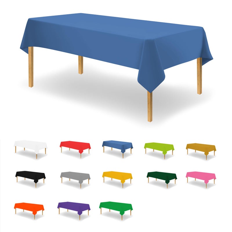 Party Dimensions Blue Disposable Plastic Tablecloth for Rectangle Tables (12 Pack) Premium Decorative Table Cloths for Parties  Events & Weddings  Indoors & Outdoors  54 x 108 inches  Plastic Table Cover - Image 1