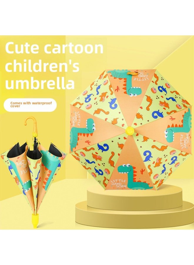 Automatic Children's Umbrella For Boys And Girls Primary School Kindergarten Baby Cute Super Light Automatic Safety For School-Color:Yellow Dinosaur