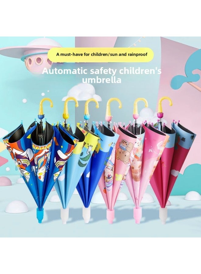 Automatic Children's Umbrella For Boys And Girls Primary School Kindergarten Baby Cute Super Light Automatic Safety For School-Color:Yellow Dinosaur
