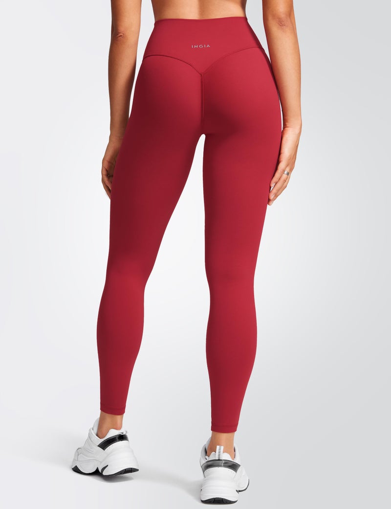 INGIA Womens High Waist No Front Seam Scrunch Butt Leggings Workouts 25 Inches V-Back Scrunch Booty Gym Yoga Pants Cerise Small - Image 2