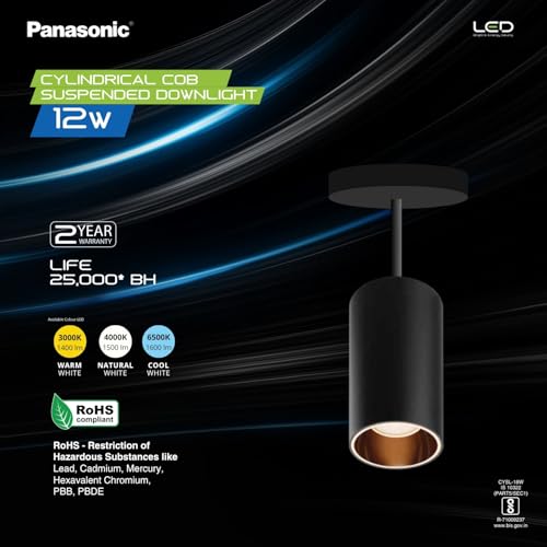 Panasonic 12W Cylindrical Pendant Spotlight, Rose Gold Reflector, Pendant Ceiling Light for Home with Rose Gold Reflector (Natural White - PDHM01124) - Image 5