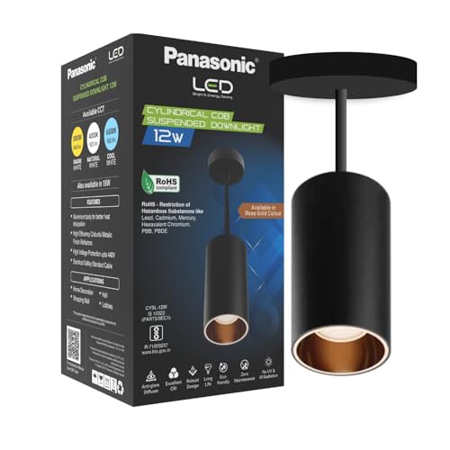 Panasonic 12W Cylindrical Pendant Spotlight, Rose Gold Reflector, Pendant Ceiling Light for Home with Rose Gold Reflector (Natural White - PDHM01124) - Image 1