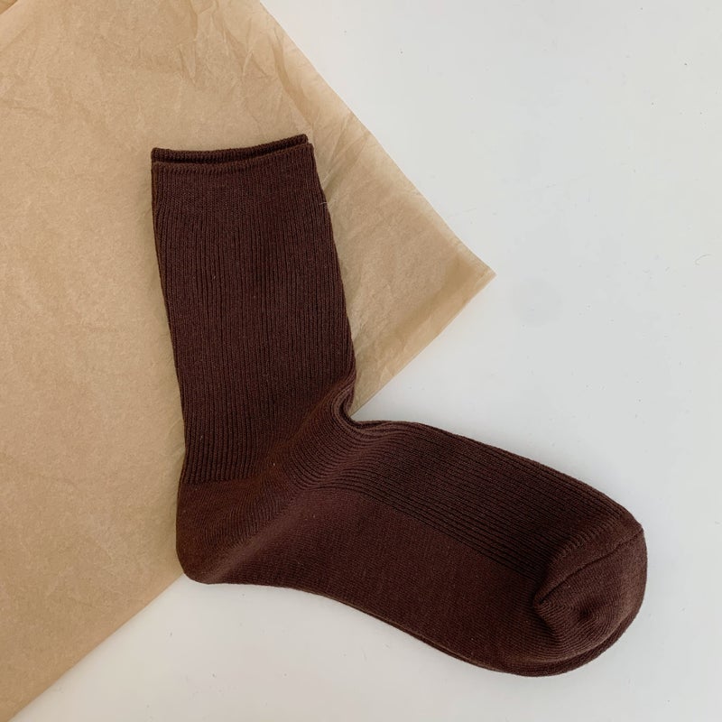 Korean Style Cotton Tube Socks Cocoa Brown