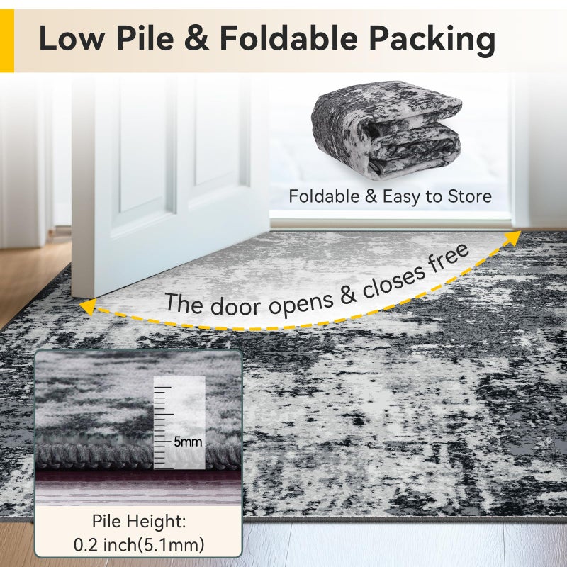 RELEANY Washable Area Rugs 4ft Non-Slip Modern Abstract Soft for Living Room Entryway Bedroom Nursery  Print Pattern  Black Navy Blue Gray - Image 3