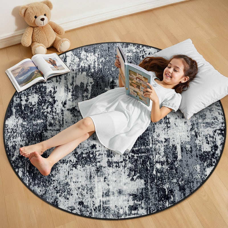 RELEANY Washable Area Rugs 4ft Non-Slip Modern Abstract Soft for Living Room Entryway Bedroom Nursery  Print Pattern  Black Navy Blue Gray - Image 1