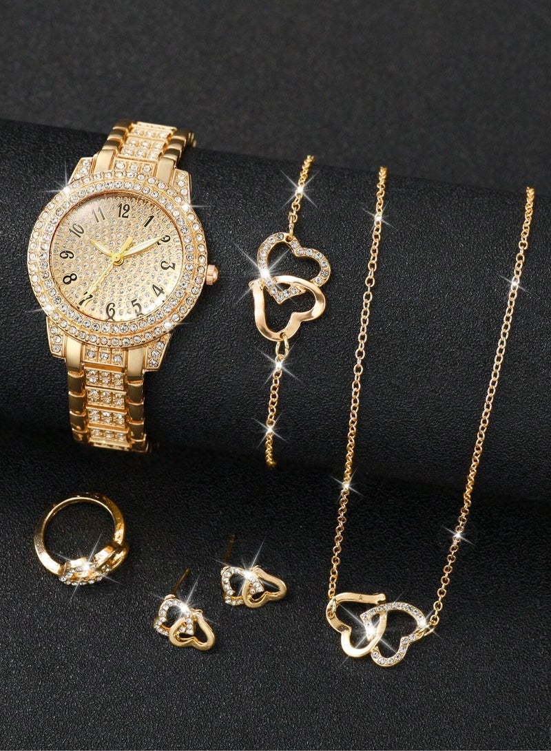 Eid gifts – A complete women's accessory set consisting of 5 pieces: a watch, necklace, ring, bracelet, and earrings. Perfect for Eid gifts, birthdays, and graduation celebrations.  - Image 1
