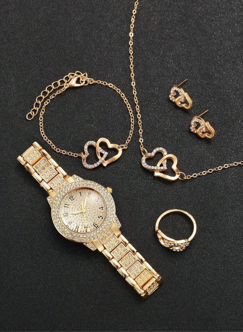 Eid gifts – A complete women's accessory set consisting of 5 pieces: a watch, necklace, ring, bracelet, and earrings. Perfect for Eid gifts, birthdays, and graduation celebrations.  - Image 4