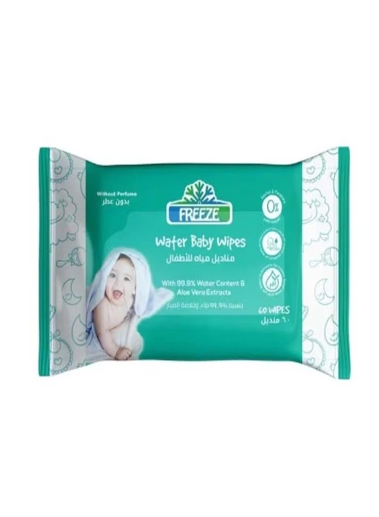 Freez Freeze's Water Wipes Without Perfume 60 Wipes - Image 1