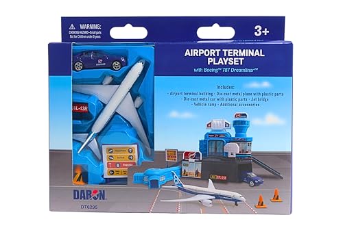 Daron Airport Building Playset with Boeing 787 DieCast Metal Airplane FreeWheeling Airport Car Buildable Terminal with ATC Tower Jet Bridge Accessories Construction Toy for Ages 3 - Image 5