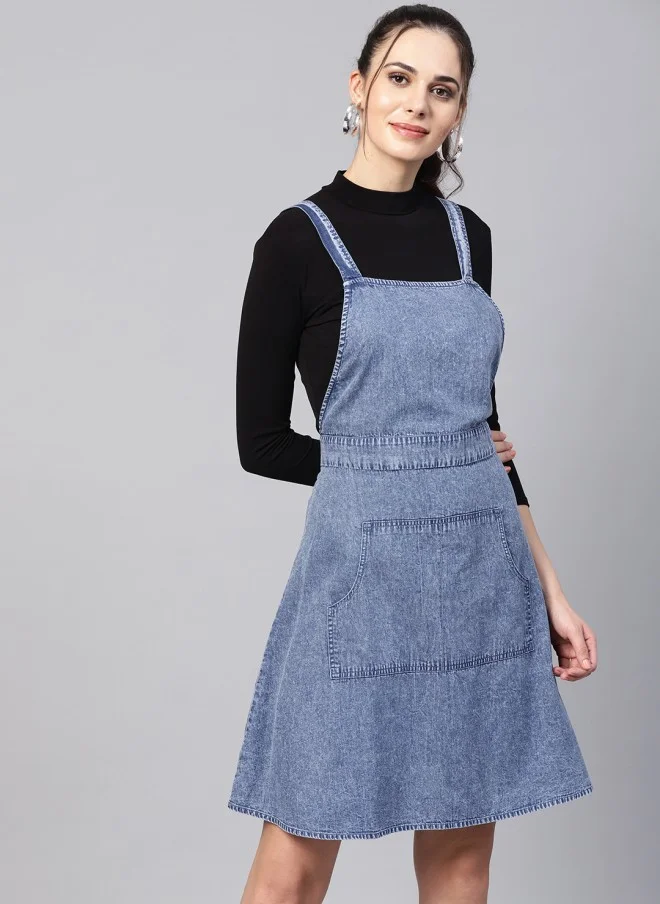 ساسافراس Blue Chambray Pinafore Dress for Women