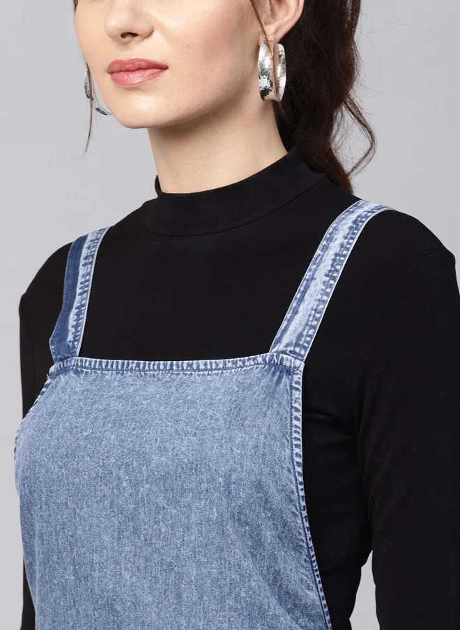 ساسافراس Blue Chambray Pinafore Dress for Women