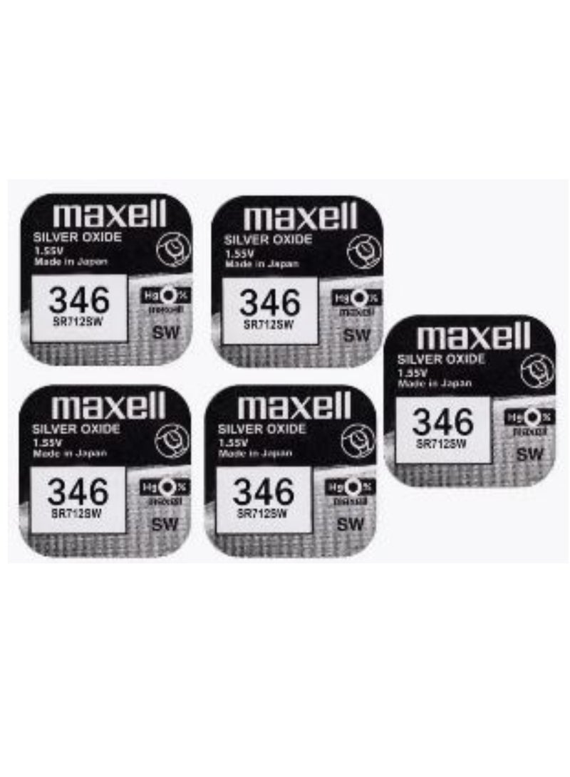 ماكسل 5 قطع 346 / SR712SW بطاريات الساعة 1.55 فولت أكسيد الفضة
